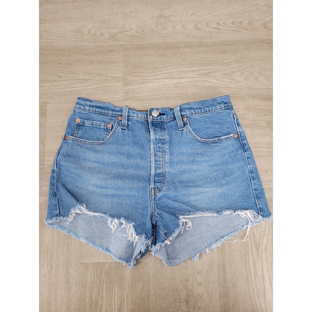 Levi's 501 Original Shorts Women's 32 Blue High Rise Distressed Cut Off Button